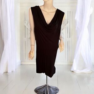 Three Dots black sleeveless swag neckline midi sexy dress S